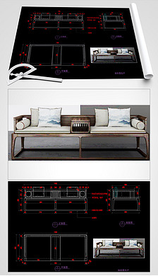 新中式罗汉床CAD沙发CAD家具图库