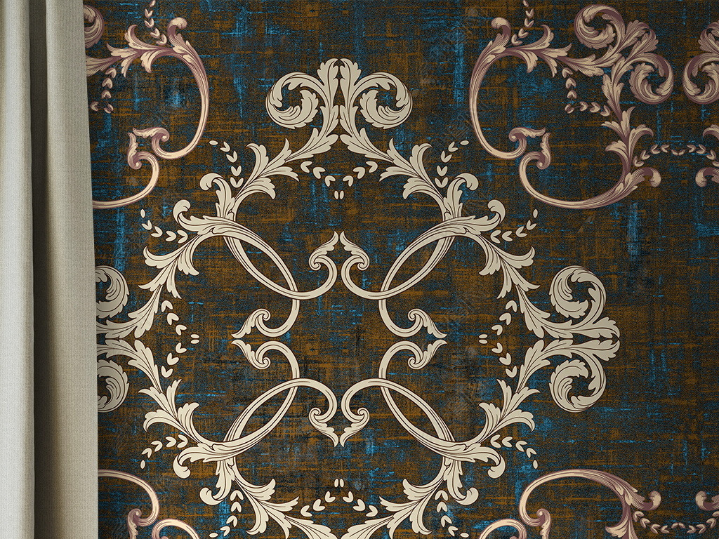 欧式花纹卷草复古墙纸设计墙布图案壁纸