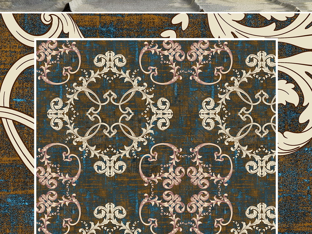 欧式花纹卷草复古墙纸设计墙布图案壁纸