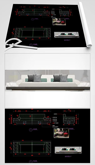现代极简沙发CAD布艺沙发CAd家具图库