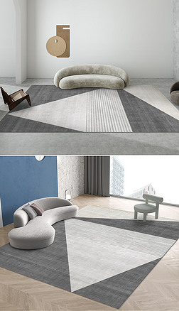 现代简约黑白几何条纹艺术地毯地垫图案设计
