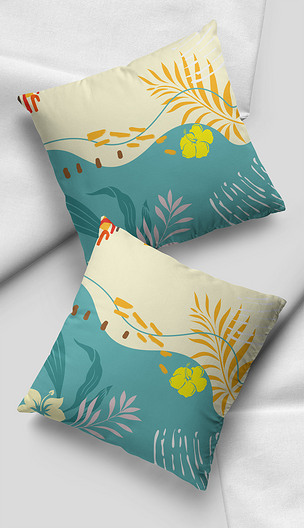 原创矢量简约手绘植物花卉抱枕图案