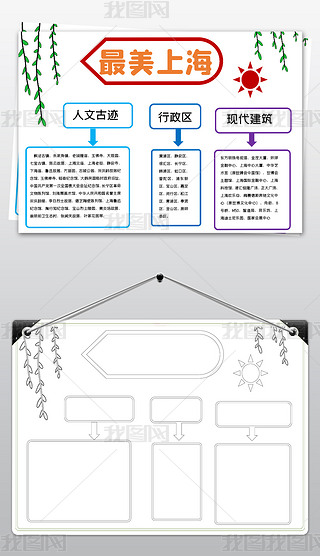 最美上海小报印象上海电子手抄报城市思维导图