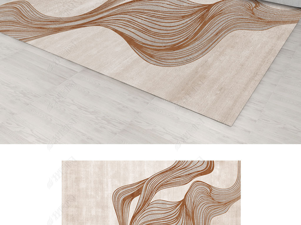 北欧抽象手绘金色线条几何图案小清新地毯