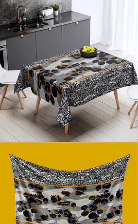 灰黑金色个性几何色块纹样线条组合桌布