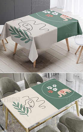 北欧INS风米绿色拼接色块桌布桌垫花纹图案