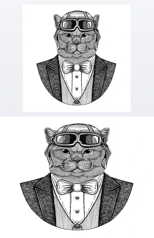 英国高贵的猫雄性动物佩带飞行员头盔和夹克与弓领带飞行俱乐部手绘的例证为纹身、t-shirt、徽章、标志、徽章、补丁