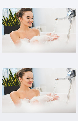 原创微笑的少妇在家沐浴