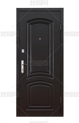 Black wooden closed door isolated on white 
