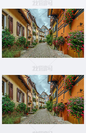 Street in Eguisheim, Alsace, France