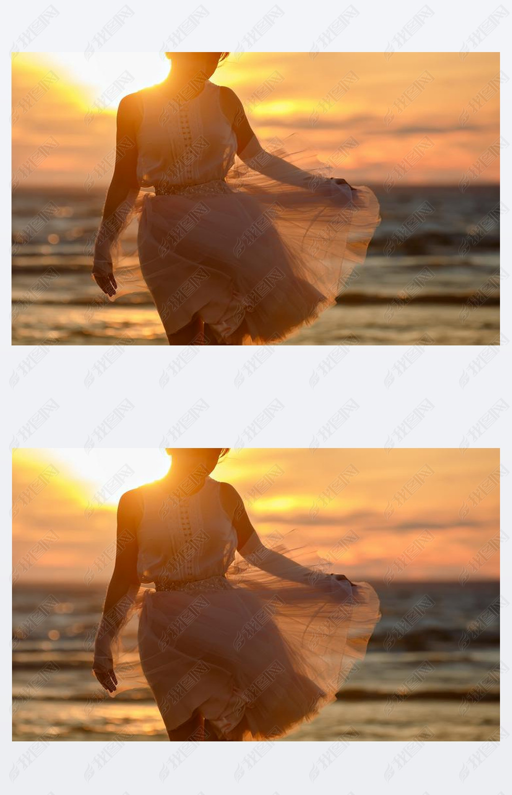 The silhouette of a slim girl in lush pink short skirt, standing