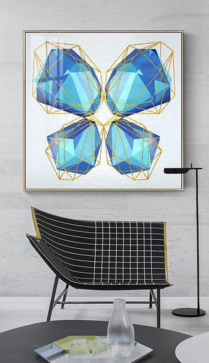 现代抽象艺术几何蝴蝶钻石客厅玄关新中式装饰画