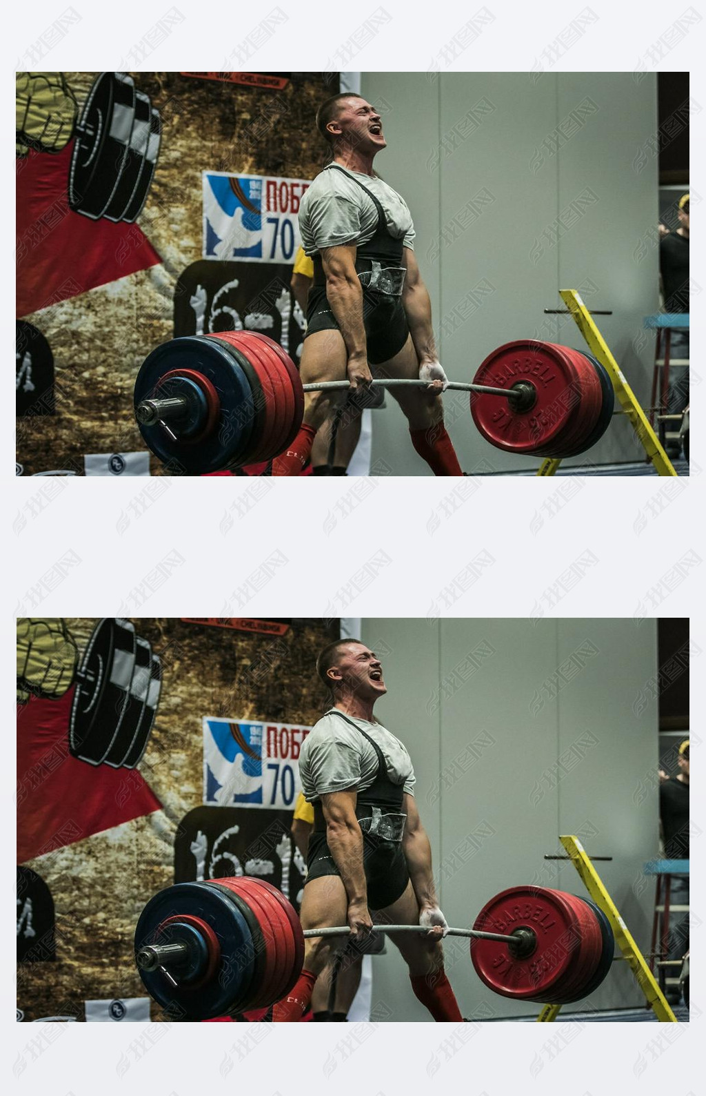 athlete of powerlifter performs a deadlift