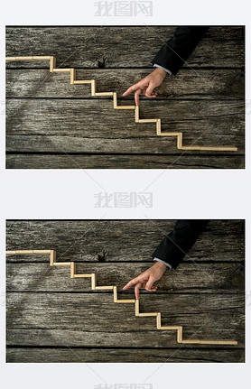 Businesan or student walking his fingers up wooden steps