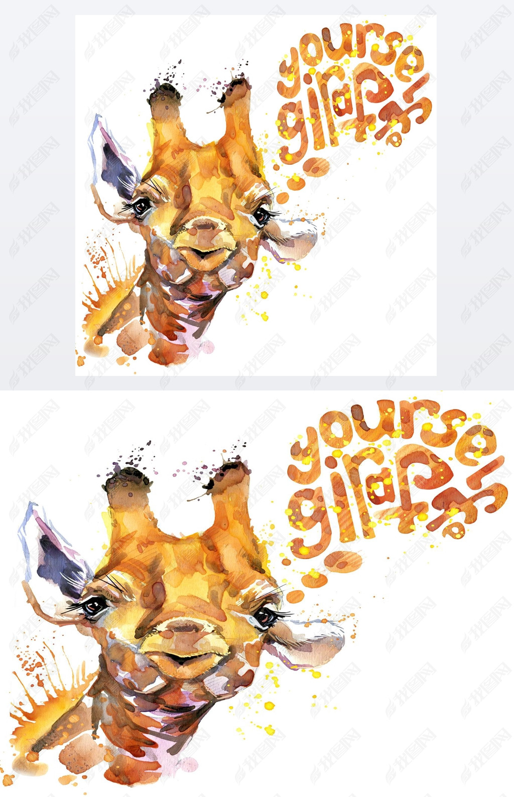 giraffe T-shirt graphics. giraffe illustration with splash watercolor textured  background. unusual 