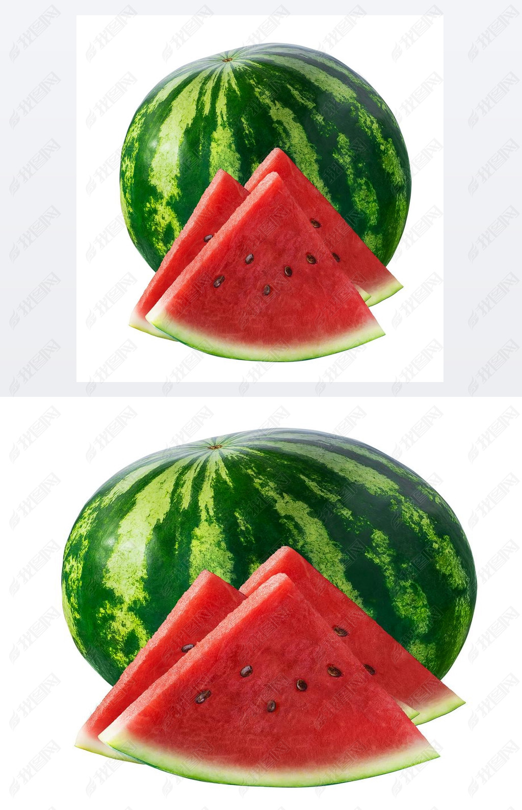 原创整个西瓜和孤立的白色衬底上的三角形三块版权可商用