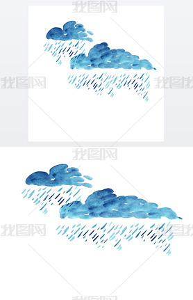 rain cloud watercolor. hand drawn paint rain.