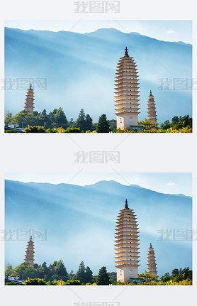 The Three Pagodas of Chongsheng Temple in Dali, China