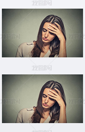 portrait stressed sad young woman looking down 