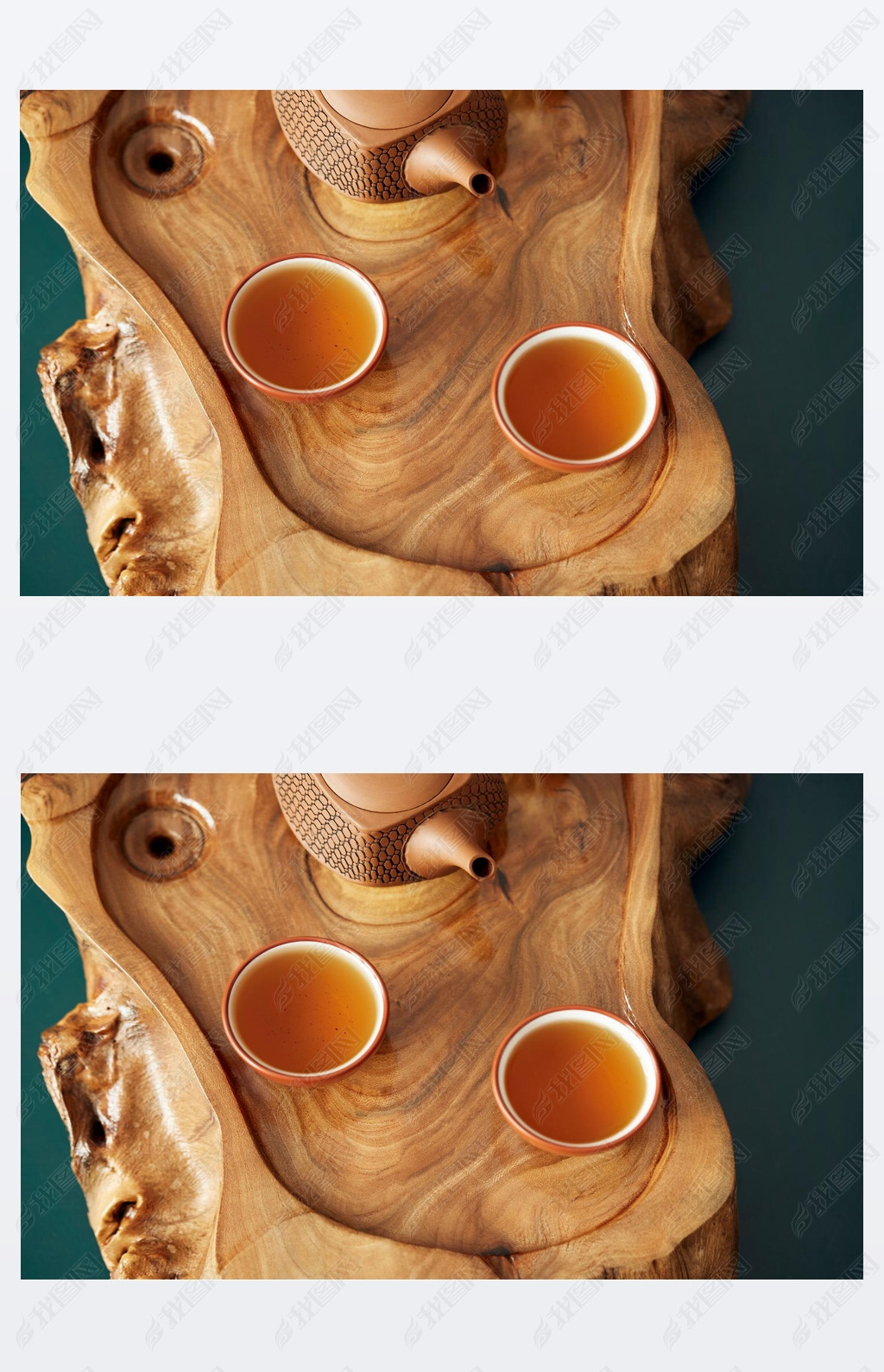 Top view tea set a wooden table for tea ceremony background. 