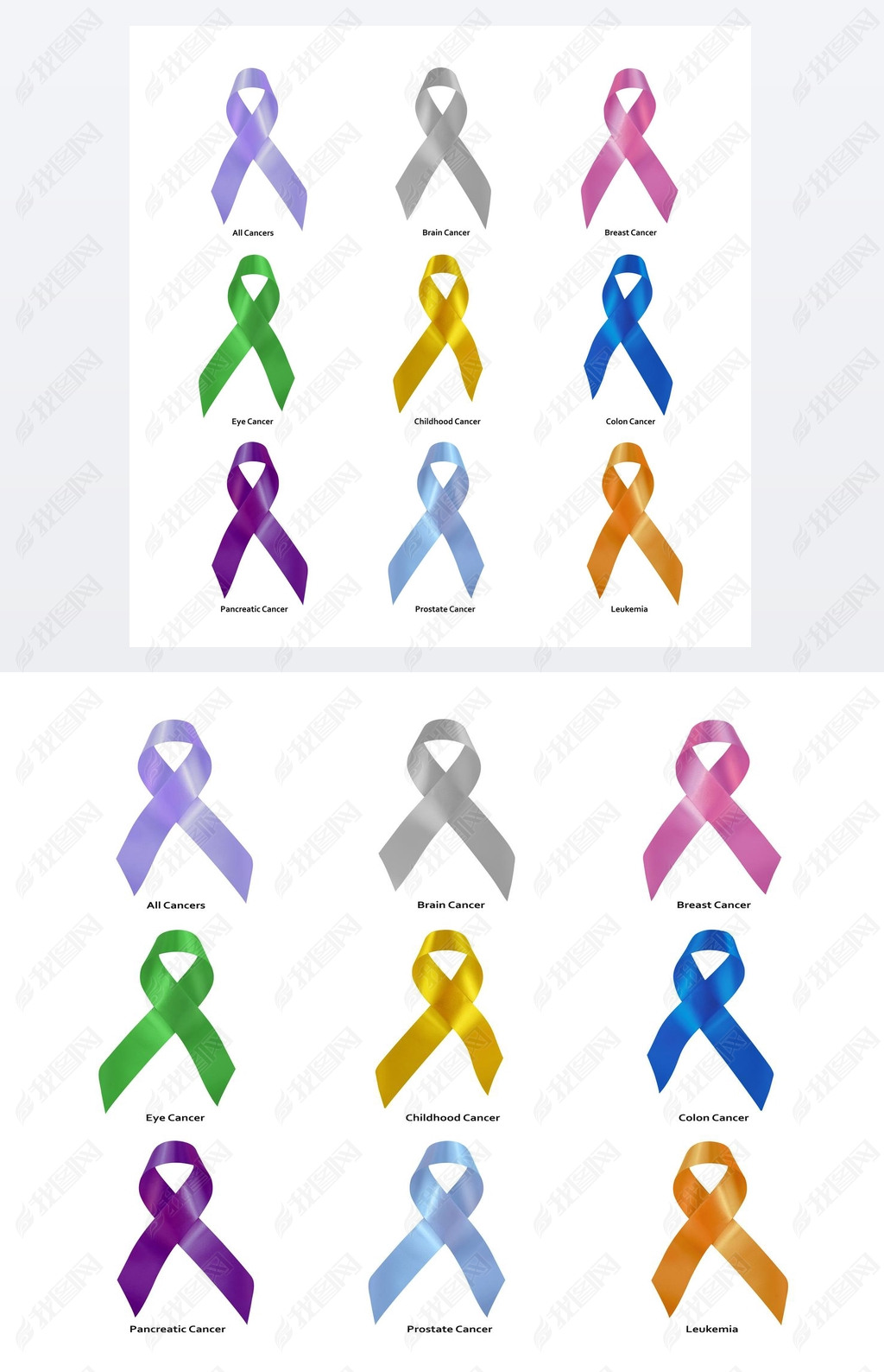 Cancer awareness ribbon set clipping path