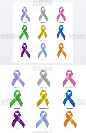 Cancer awareness ribbon set clipping path