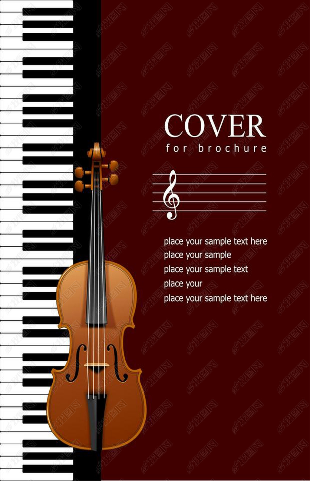 Cover for brochure with Piano with violin images illustr