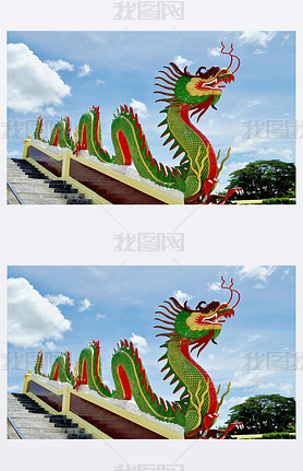 Dragon sur des rampes en temple bouddhiste