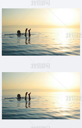 Woman swimming in salty water