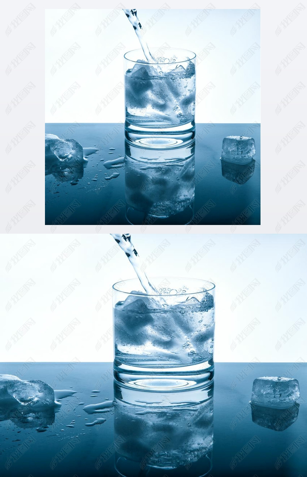 Water cold drink pouring into glass Blue colored