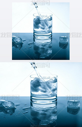 Water cold drink pouring into glass Blue colored