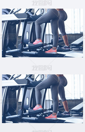 Young women working out on stepper at gym 