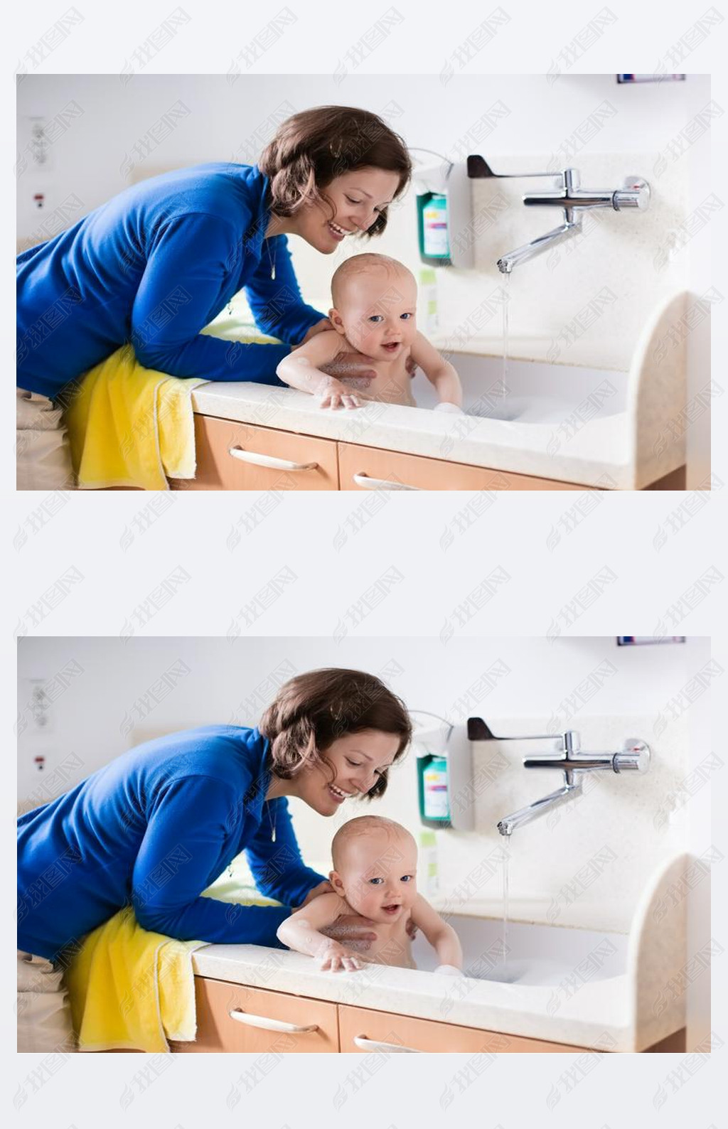 Mother bathing baby in hospital room