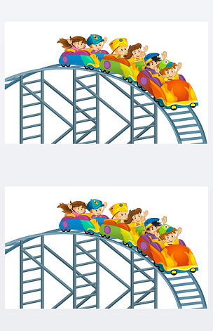 卡通儿童坐着过山车-分离-儿童插画