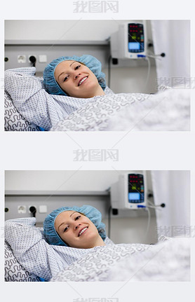 Young woman in hospital recovery room after surgery