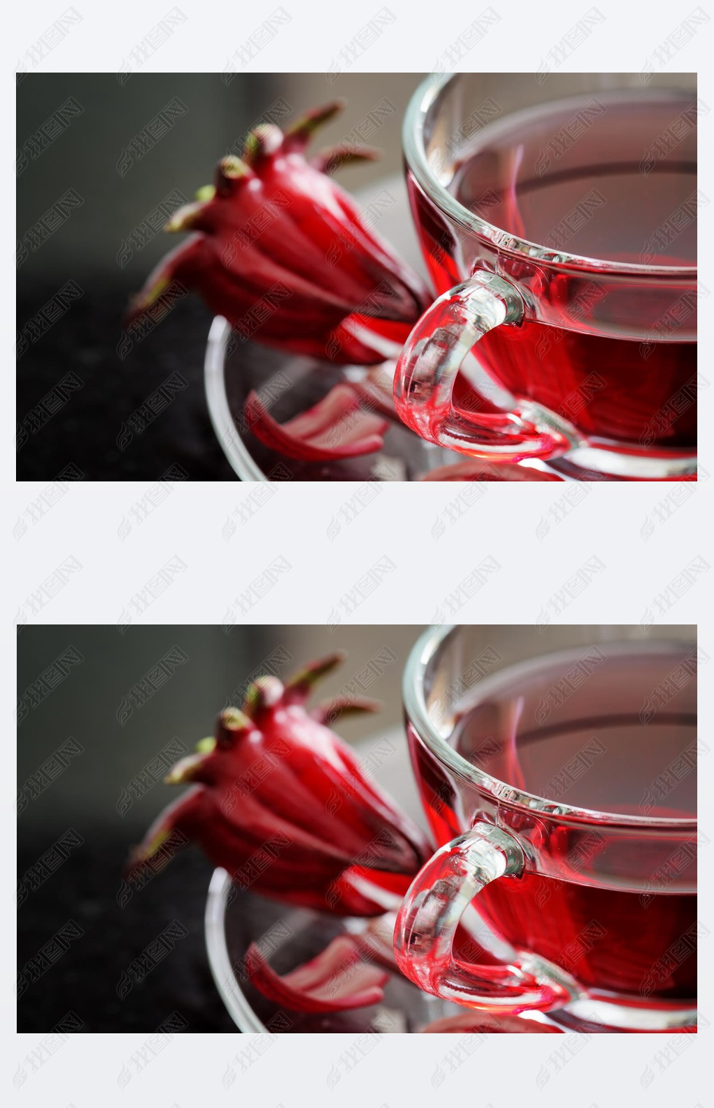 Closeup view of cup of hibiscus tea (rosella, karkade)