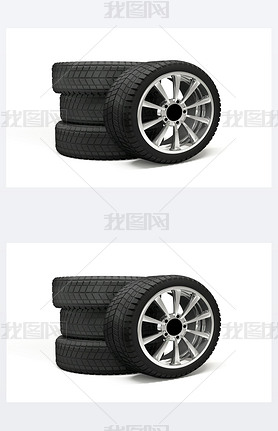 Set four tyres. 3d rendering