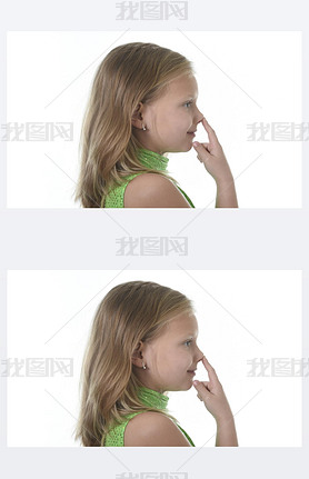 cute little girl pointing her nose in body parts learning school chart serie