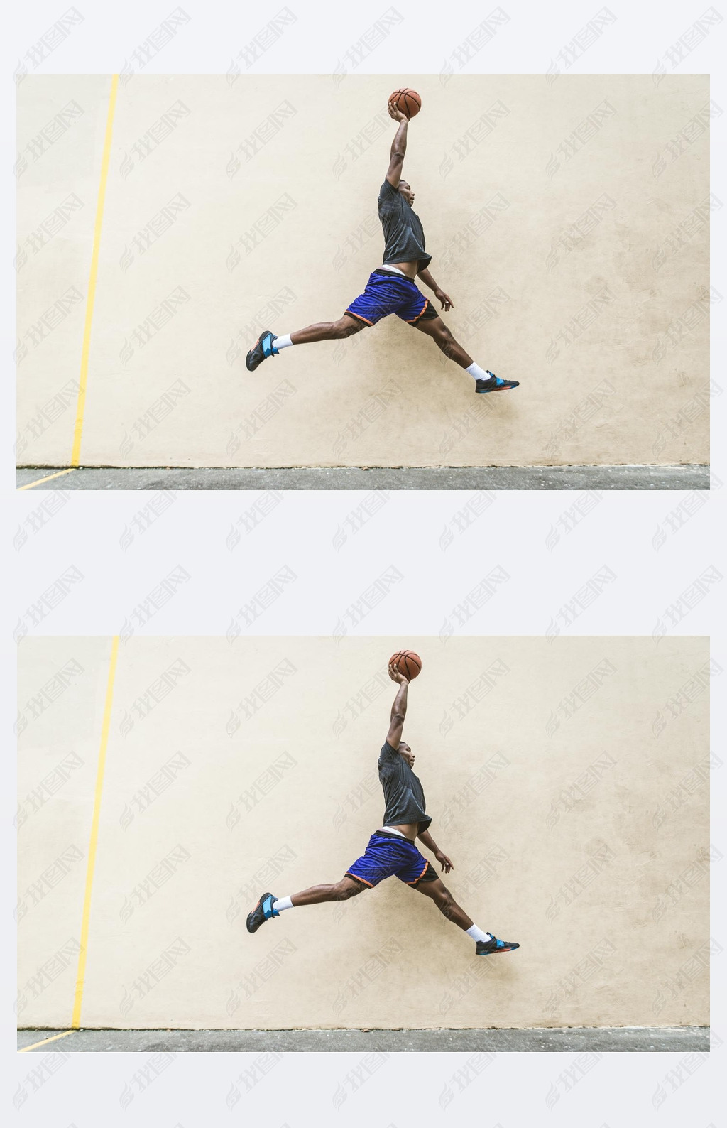 Afro-american basketball player training on a court in New York - Sportive man playing basket outdoo