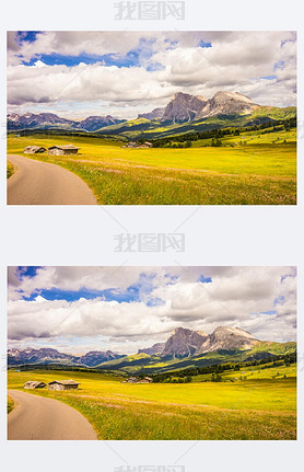 Alpe di Siusi, Seiser Alm with Sassolungo Langkofel Dolomite,һƬïܵҰϵС