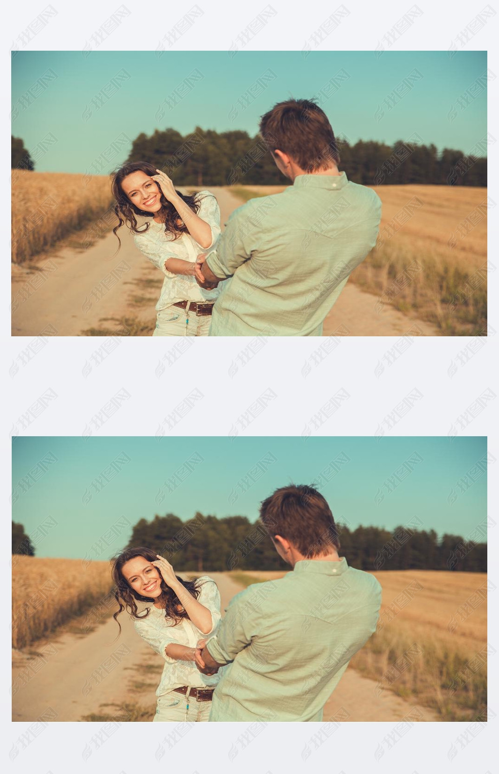 Young couple in love outdoor.in summer in field.le hugging.Young beautiful couple in love stayin