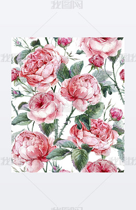 Classical vintage floral seamless pattern, watercolor bouquet of English roses