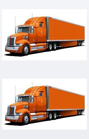 白色背景的大型全橙色美国卡车.