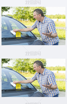 Man looking on parking ticket
