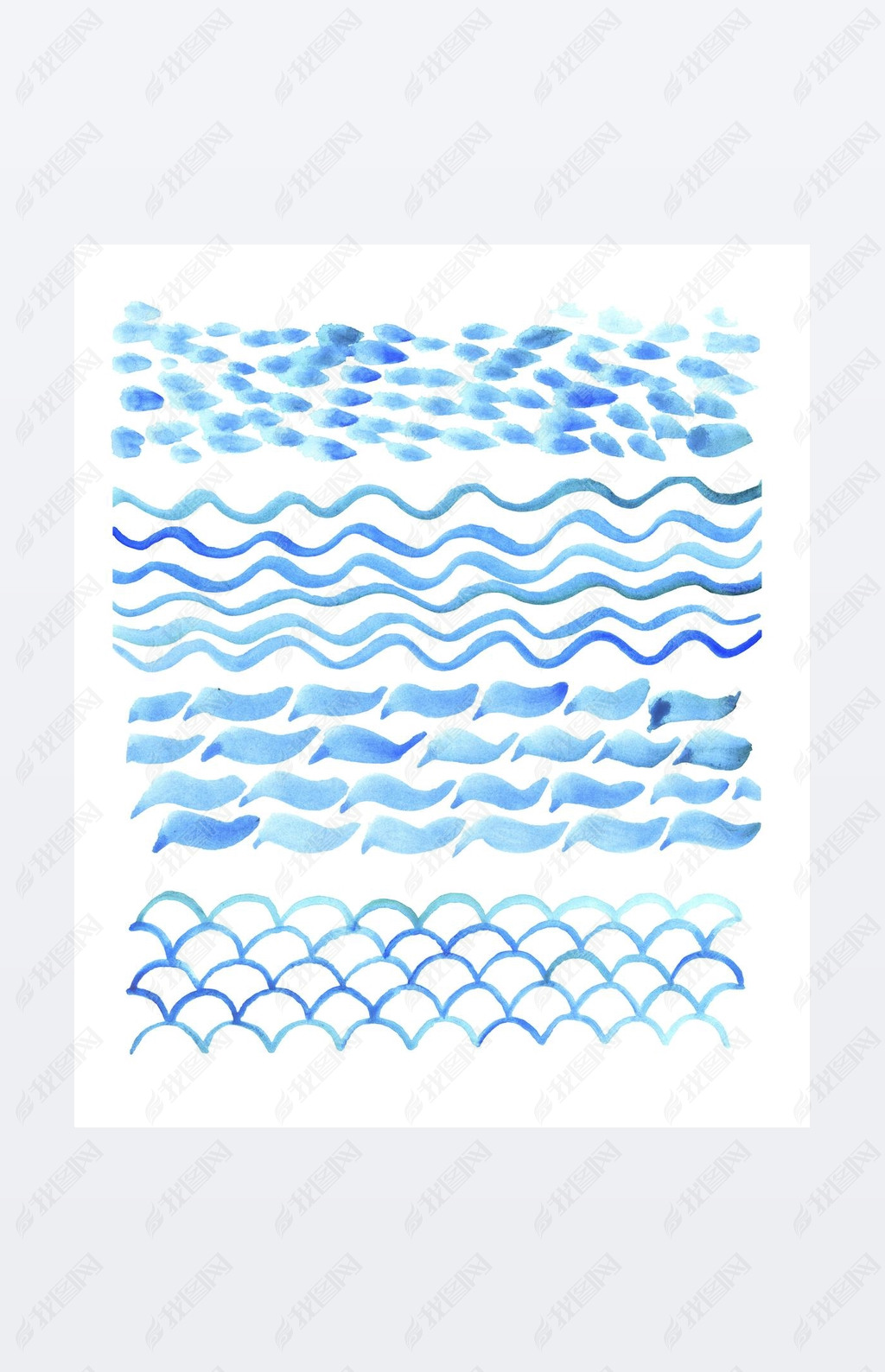 ocean and sea texture set. sea watercolor illustration. blue water hand drawn image.