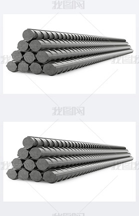 Metal Rebars, Reinforcement Steel, Isolated on White