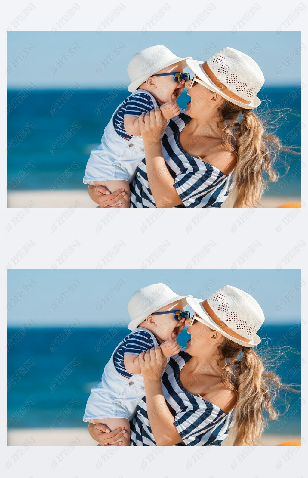 A young mother and her delightful little son on vacation at the beach