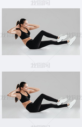 Attractive young woman athlete working out and doing exercises