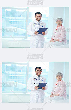 doctor with clipboard and patient