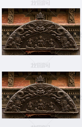 Ancient woodcarvingNepal, Kathmandu: ancient woodcarving, the theme of carving-Hindui